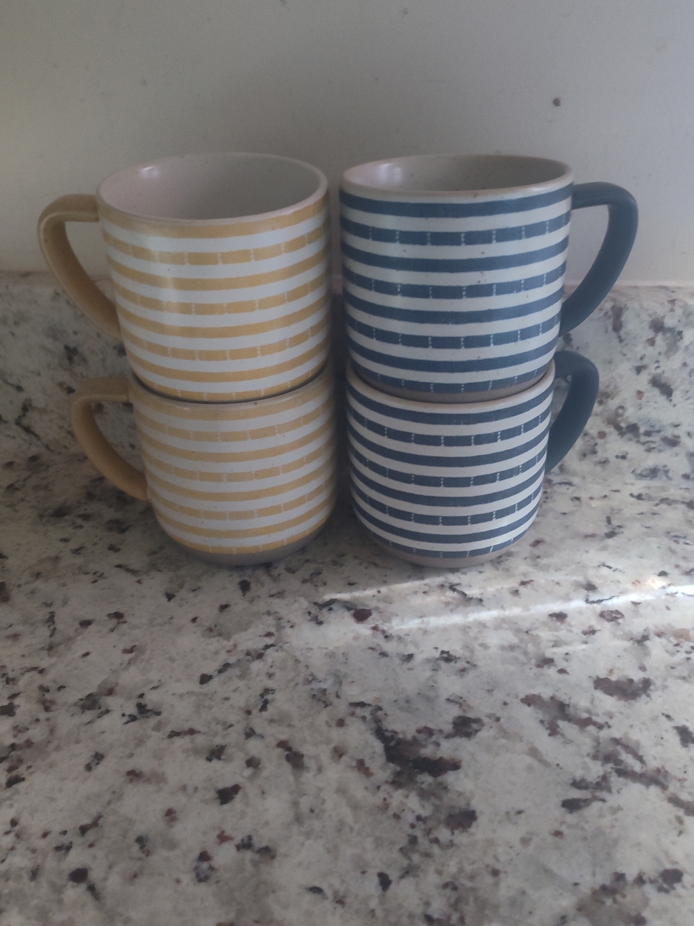 Heart AndS Heand Magnolia Brandtriped Ceramic Mugs - Blue & Yellow Set